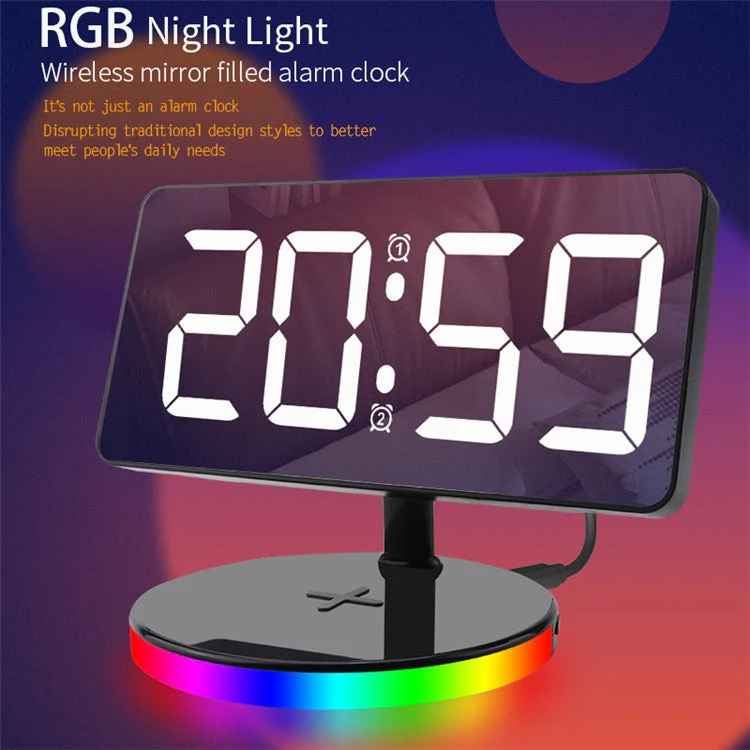 TS-3001-B White LED Digital Alarm Clock 15W Phone Wireless Charger Night Light - Image 3