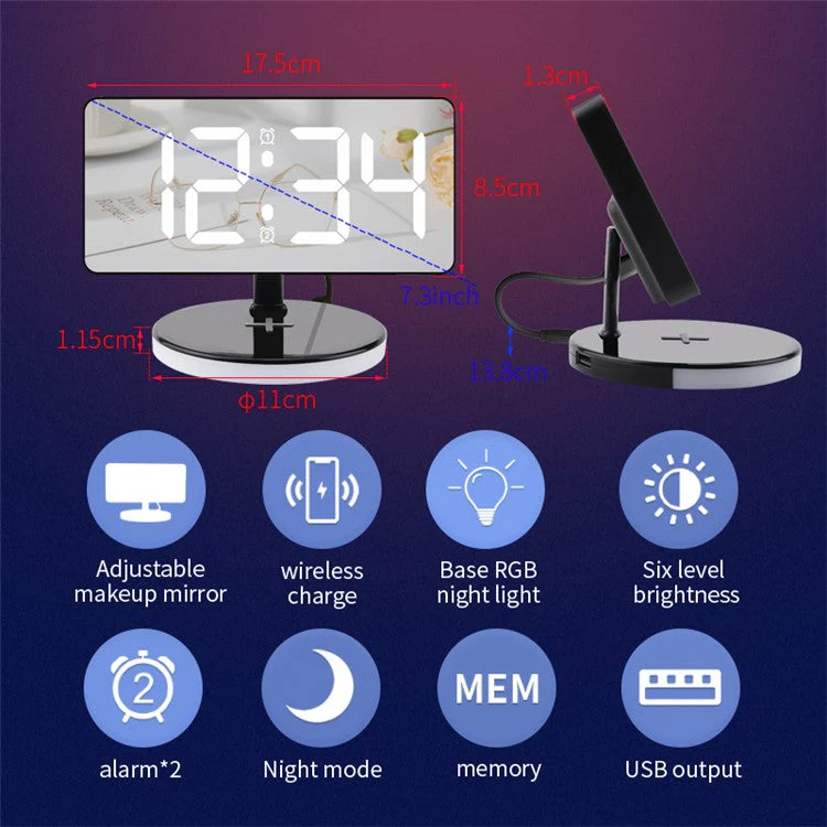 TS-3001-B White LED Digital Alarm Clock 15W Phone Wireless Charger Night Light - Image 4