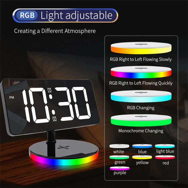 TS-3001-B White LED Digital Alarm Clock 15W Phone Wireless Charger Night Light - Image 7