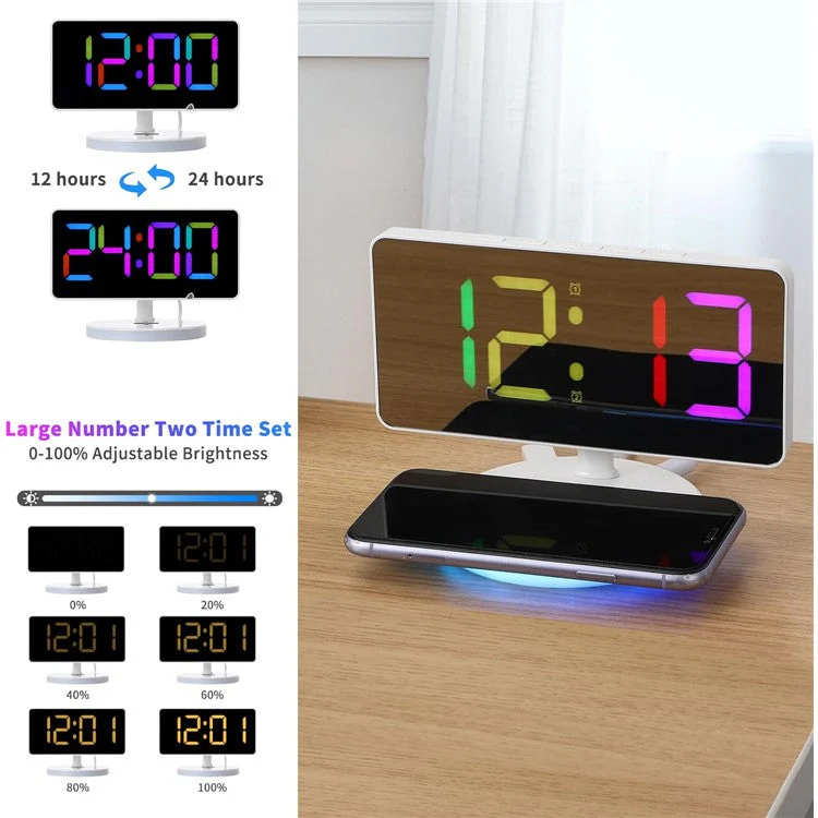 TS-3001X-B Mirror Surface Digital LED Clock 15W Phone Wireless Charger RGB Night Light - Black - Image 5