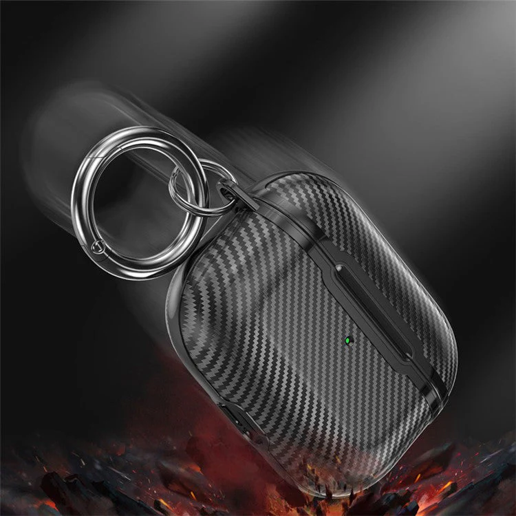 TXWDD86 For AirPods Pro 2 Electroplating Carbon Fiber Texture Bluetooth Earphone Protective Case TPU+PC Anti-drop Cover with Ring Buckle - Black / Gold - Image 7