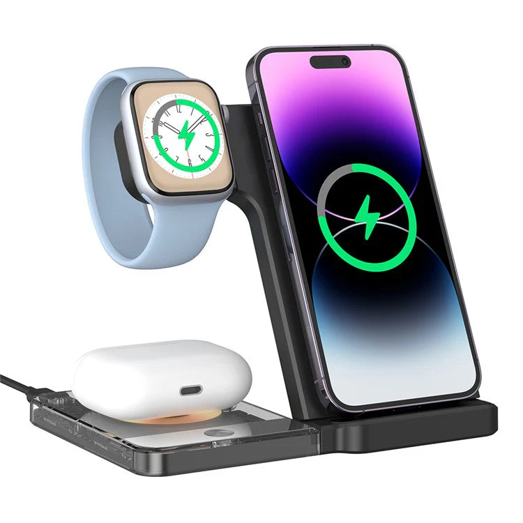 U17-A 5-in-1 Folding Magnetic Wireless Charger Stand for iPhone 12 / 13 / 14 / 15 Series Charging Station - Black - Image 2