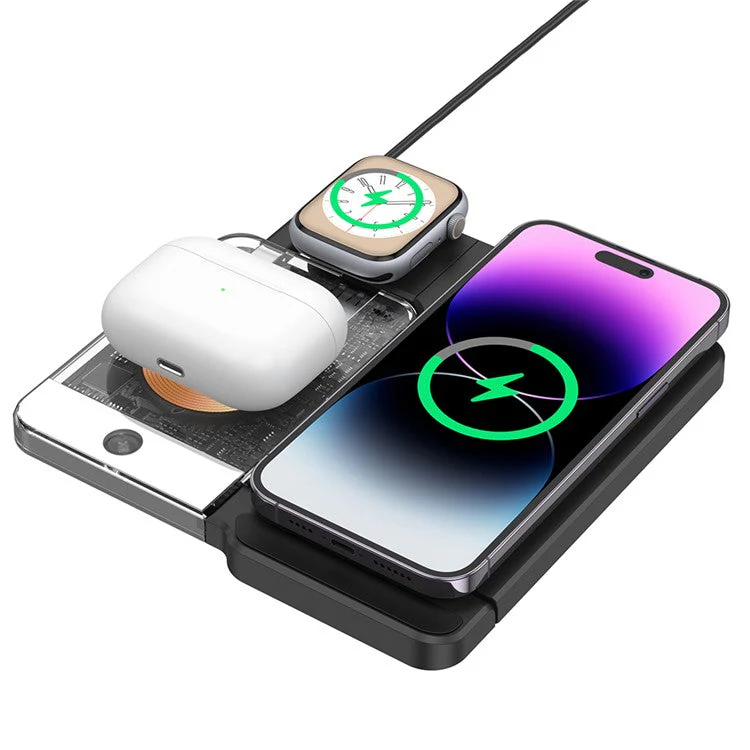 U17-A 5-in-1 Folding Magnetic Wireless Charger Stand for iPhone 12 / 13 / 14 / 15 Series Charging Station - Black - Image 3