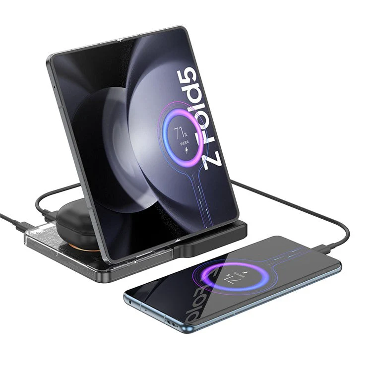U17-A 5-in-1 Folding Magnetic Wireless Charger Stand for iPhone 12 / 13 / 14 / 15 Series Charging Station - Black - Image 4