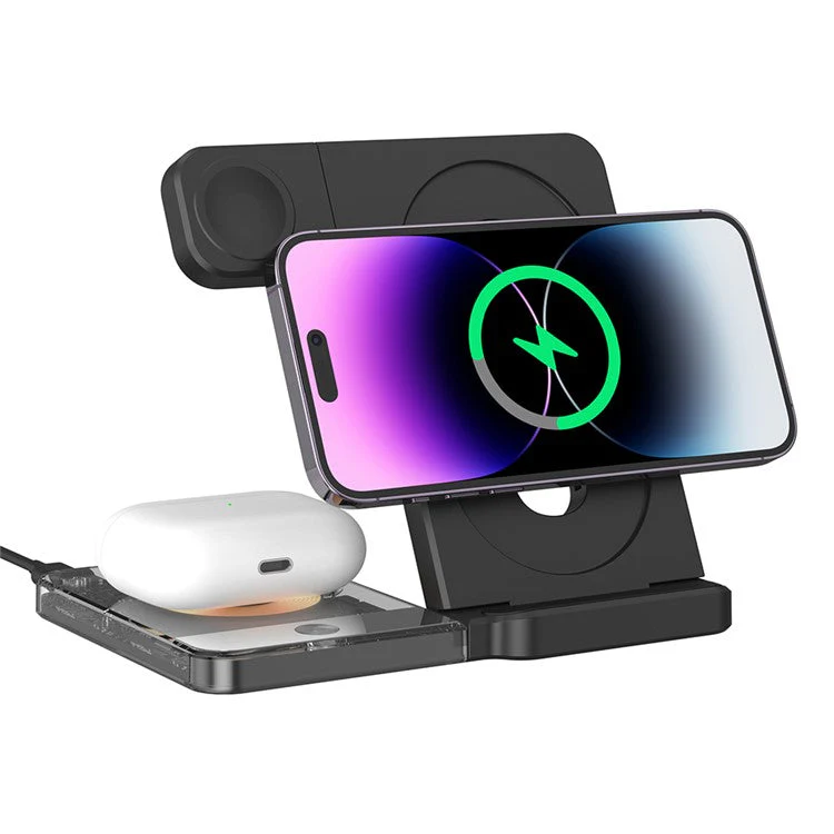 U17-A 5-in-1 Folding Magnetic Wireless Charger Stand for iPhone 12 / 13 / 14 / 15 Series Charging Station - Black - Image 5