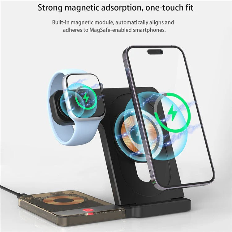 U17-A 5-in-1 Folding Magnetic Wireless Charger Stand for iPhone 12 / 13 / 14 / 15 Series Charging Station - Black - Image 7