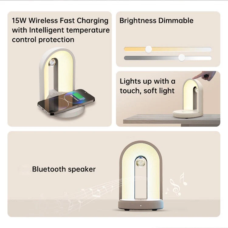 U3 3-in-1 Bedside Lamp Bluetooth Speaker Night Light with 15W Wireless Charger - White - Image 2
