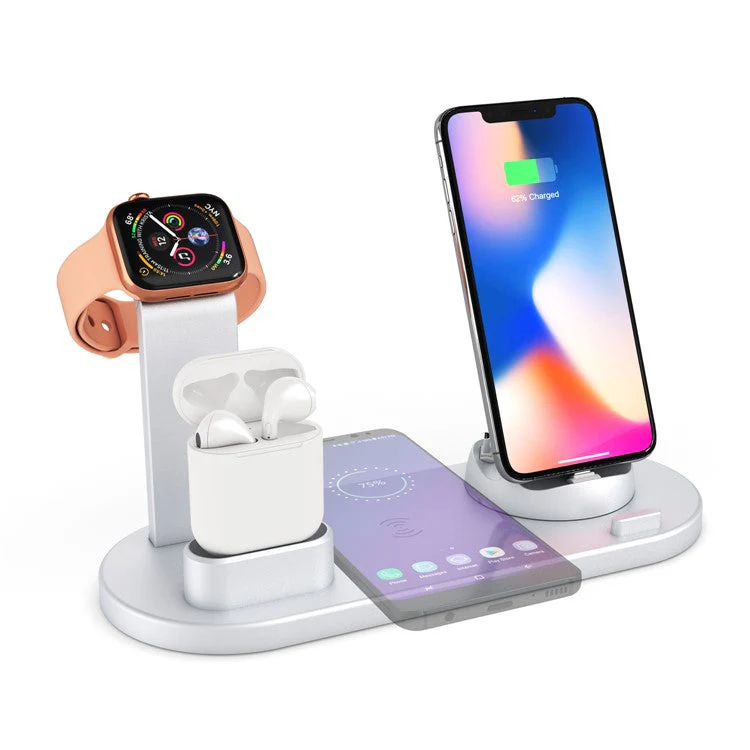 UD15 3 in 1 Rotatable Wireless Charging Dock Station for Apple iPhone/Android Device/Type-C Device - Silver - Image 2