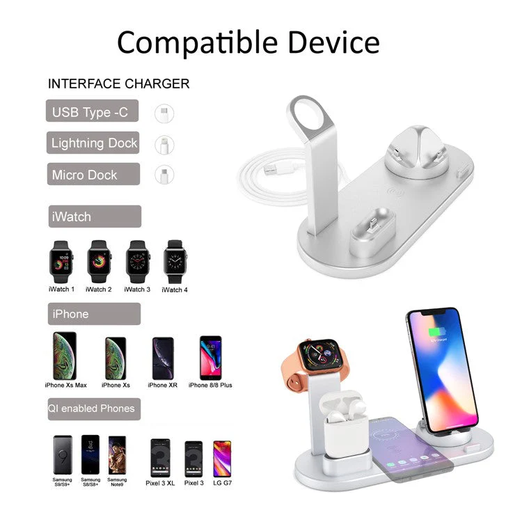 UD15 3 in 1 Rotatable Wireless Charging Dock Station for Apple iPhone/Android Device/Type-C Device - Silver - Image 3
