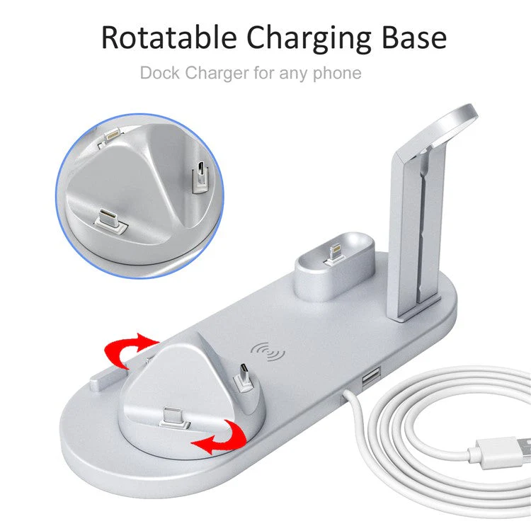 UD15 3 in 1 Rotatable Wireless Charging Dock Station for Apple iPhone/Android Device/Type-C Device - Silver - Image 4
