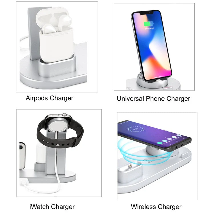 UD15 3 in 1 Rotatable Wireless Charging Dock Station for Apple iPhone/Android Device/Type-C Device - Silver - Image 6