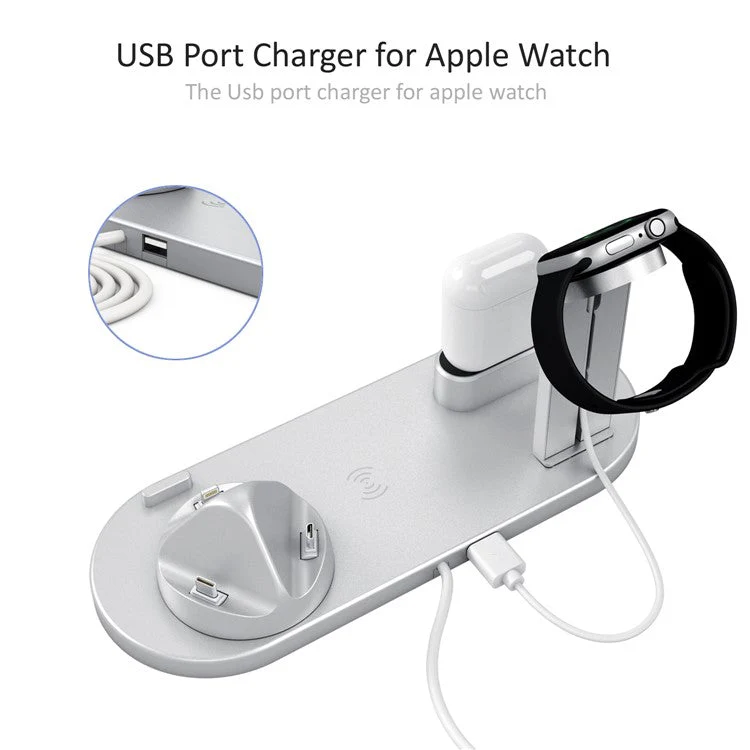 UD15 3 in 1 Rotatable Wireless Charging Dock Station for Apple iPhone/Android Device/Type-C Device - Silver - Image 7