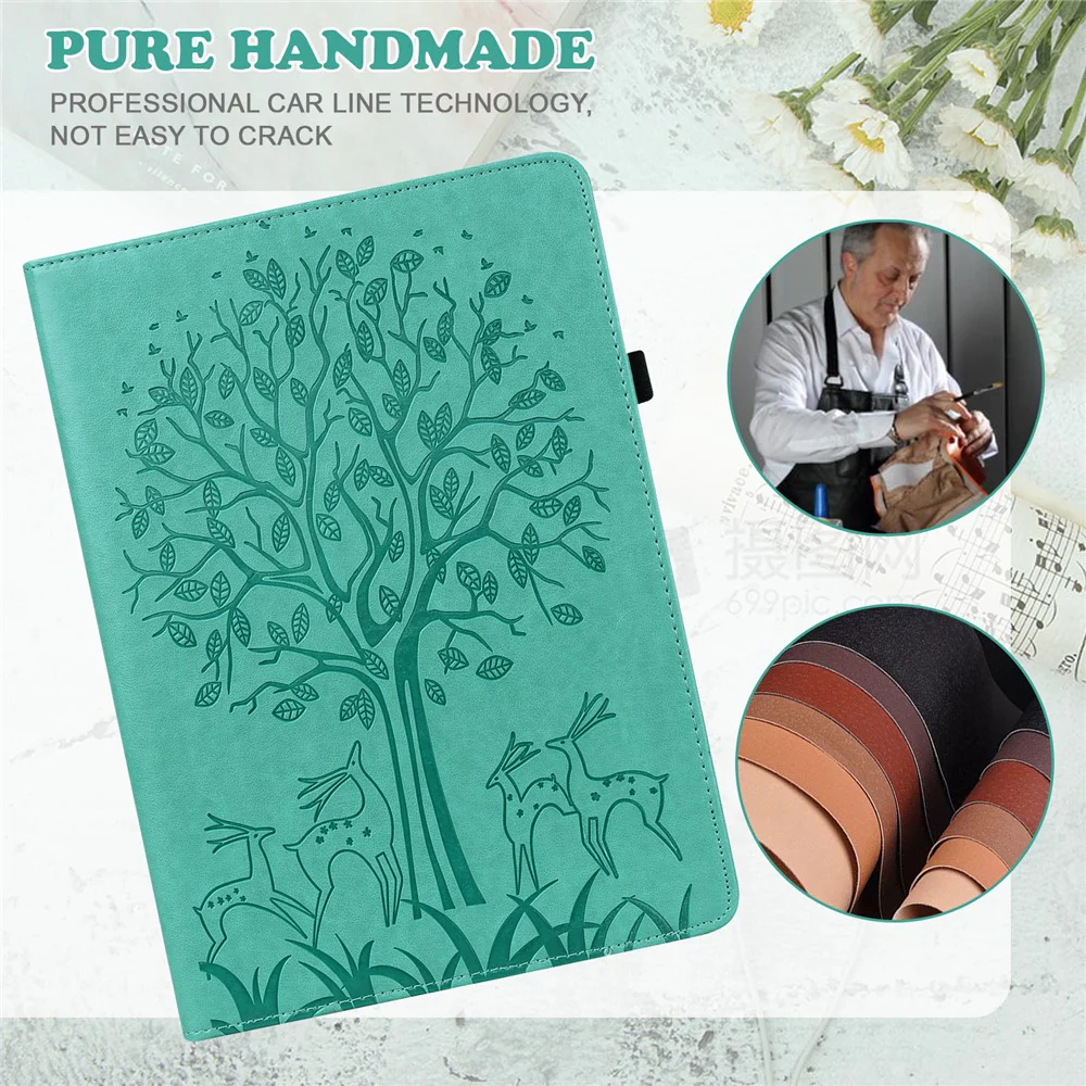 Unique Tree and Deer Pattern Imprinting Smooth Leather Stand Tablet Cover with Card Holders for Lenovo Tab M10 HD Gen 2 X306X - Green - Image 5