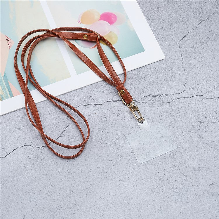 Universal Cell Phone Lanyard Adjustable PU Leather Neck Lanyard Crossbody Neck Strap Wrist Strap with Transparent Pad - Brown - Image 2