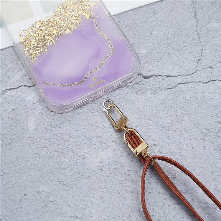 Universal Cell Phone Lanyard Adjustable PU Leather Neck Lanyard Crossbody Neck Strap Wrist Strap with Transparent Pad - Brown - Image 5