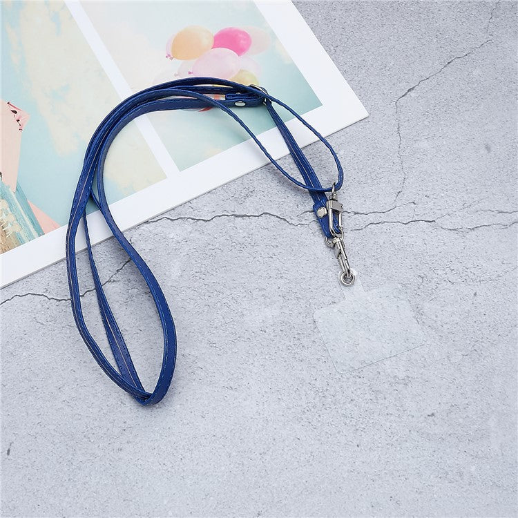 Universal Cell Phone Lanyard Adjustable PU Leather Neck Lanyard Crossbody Neck Strap Wrist Strap with Transparent Pad - Dark Blue - Image 2