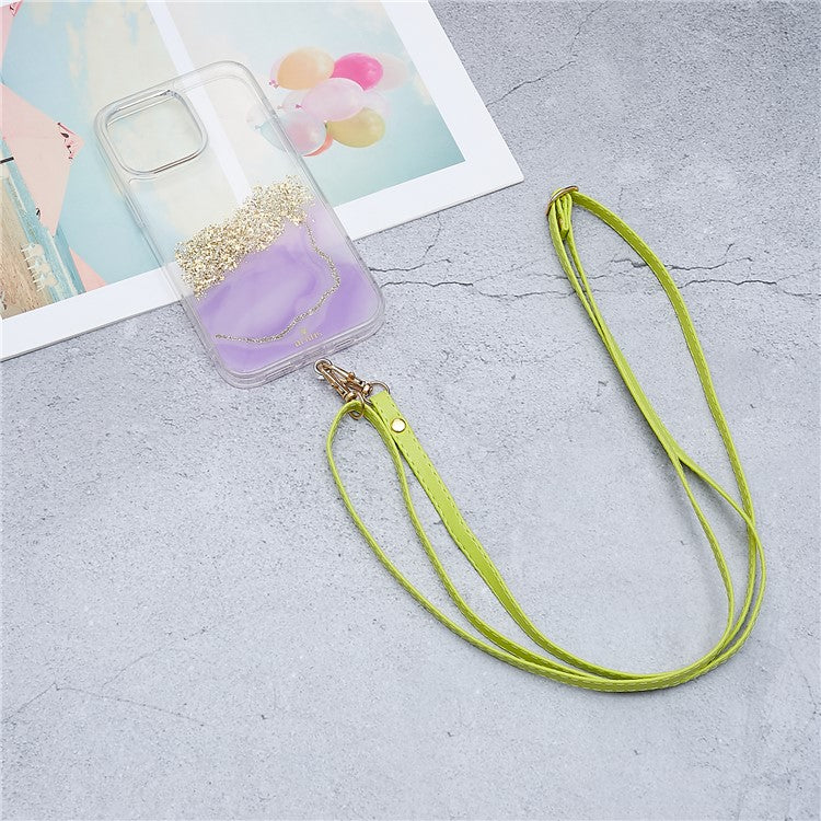 Universal Cell Phone Lanyard Adjustable PU Leather Neck Lanyard Crossbody Neck Strap Wrist Strap with Transparent Pad - Green - Image 4