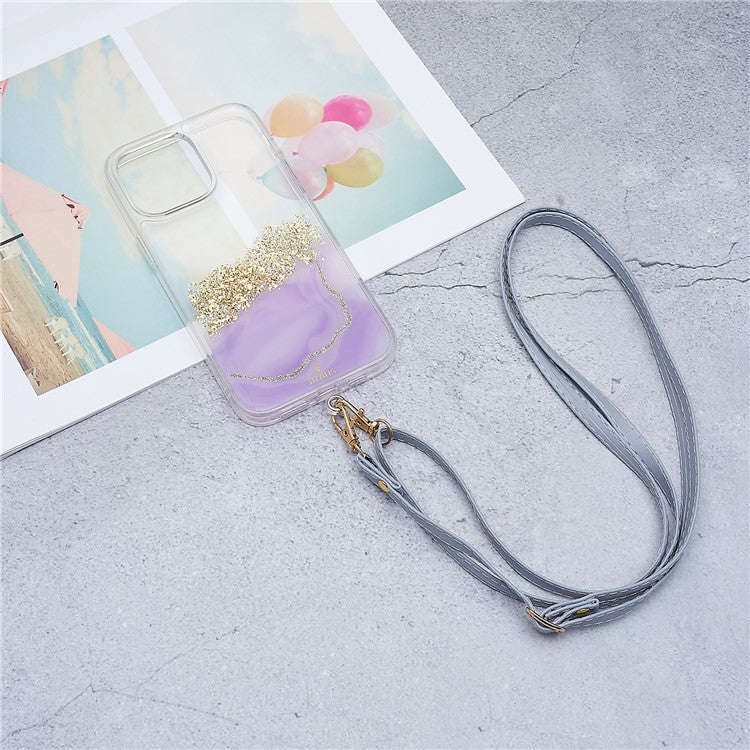 Universal Cell Phone Lanyard Adjustable PU Leather Neck Lanyard Crossbody Neck Strap Wrist Strap with Transparent Pad - Grey - Image 4