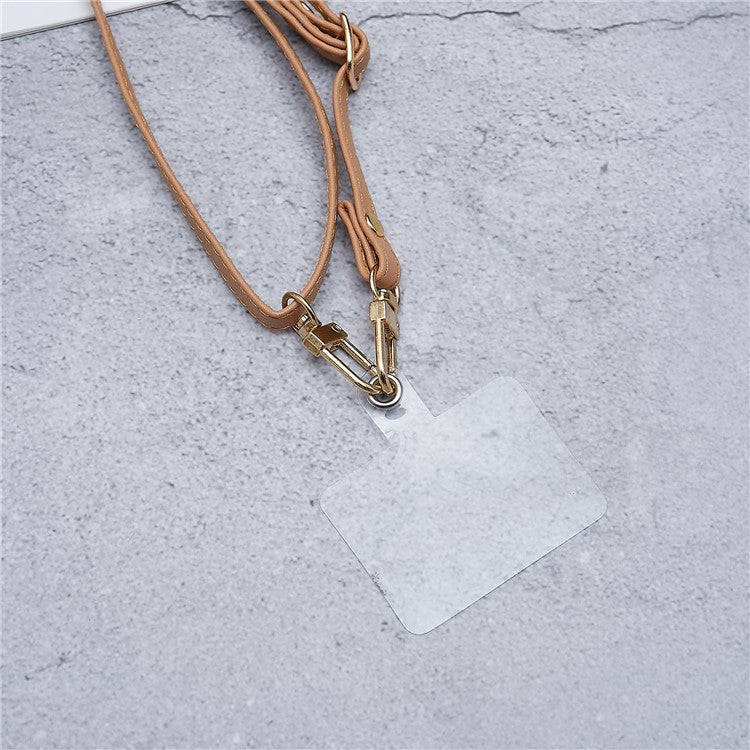 Universal Cell Phone Lanyard Adjustable PU Leather Neck Lanyard Crossbody Neck Strap Wrist Strap with Transparent Pad - Light Brown - Image 3