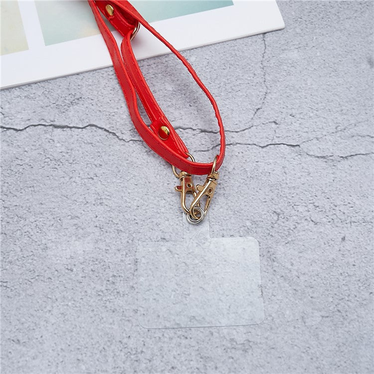 Universal Cell Phone Lanyard Adjustable PU Leather Neck Lanyard Crossbody Neck Strap Wrist Strap with Transparent Pad - Red - Image 3