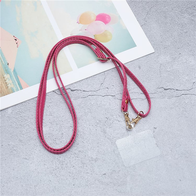 Universal Cell Phone Lanyard Adjustable PU Leather Neck Lanyard Crossbody Neck Strap Wrist Strap with Transparent Pad - Rose - Image 2
