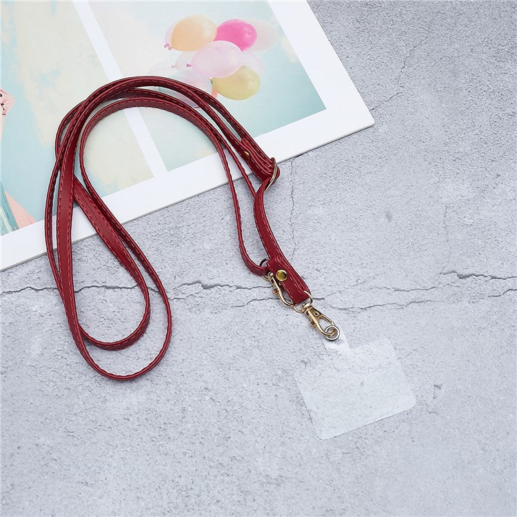 Universal Cell Phone Lanyard Adjustable PU Leather Neck Lanyard Crossbody Neck Strap Wrist Strap with Transparent Pad - Wine Red - Image 2