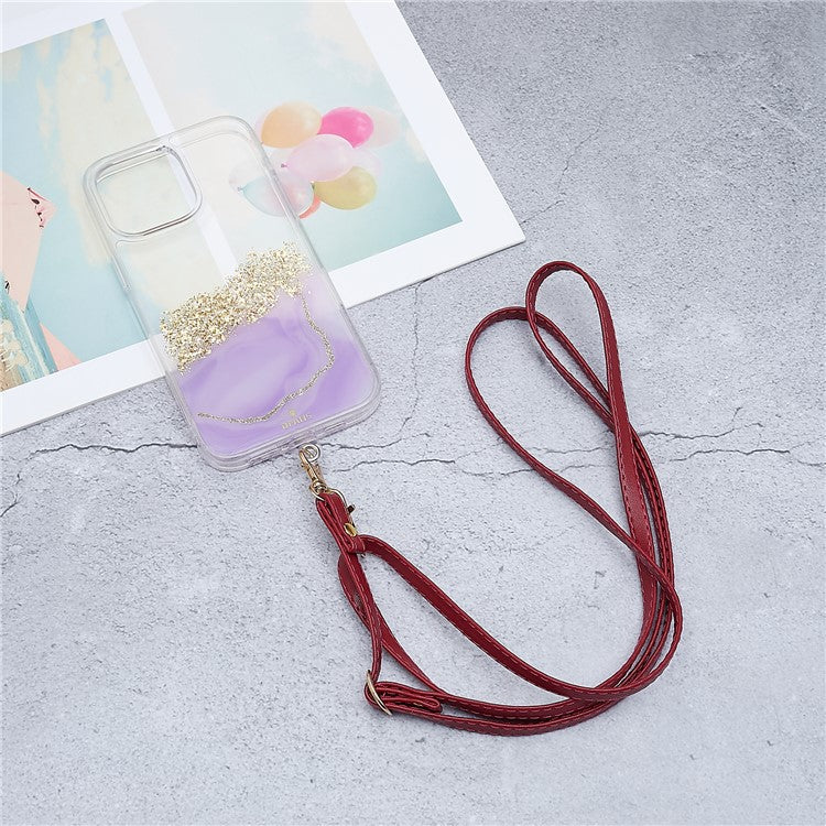 Universal Cell Phone Lanyard Adjustable PU Leather Neck Lanyard Crossbody Neck Strap Wrist Strap with Transparent Pad - Wine Red - Image 4