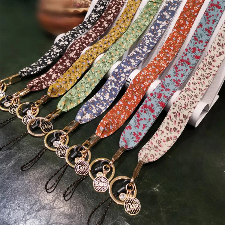Universal Cell Phone Lanyard Floral Patterns Neck Strap Key Chain Long Lanyard Strap Keychain Holder - Cyan Blue - Image 7