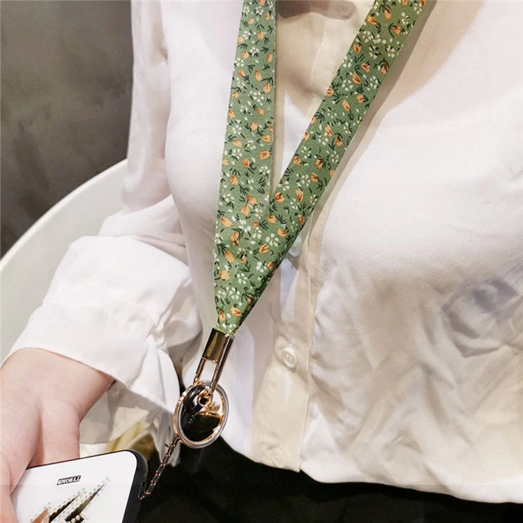 Universal Cell Phone Lanyard Floral Patterns Neck Strap Key Chain Long Lanyard Strap Keychain Holder - Grass Green - Image 5