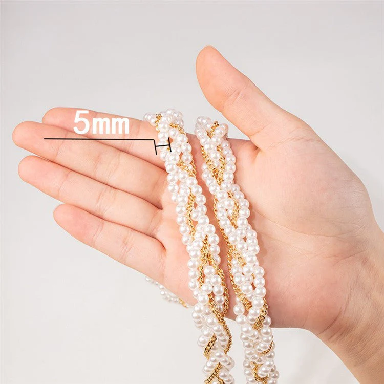 Universal Pearl Mobile Phone Chain Lanyard Metal Crossbody Neck Phone Charm with Tether Tab, Total Length: 120cm - Image 5