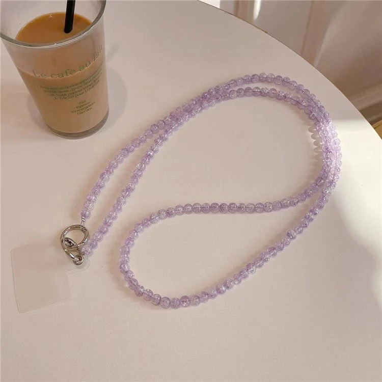 Universal Phone Lanyard 120cm Beaded Cell Phone Chain Crossbody Strap Anti-Theft with Tether Tab - Purple