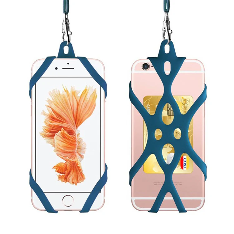 Universal Phone Lanyard Holder Silicone Phone Neck Strap Compatible with 4.7-6.5 inch Smartphones - Dark Blue