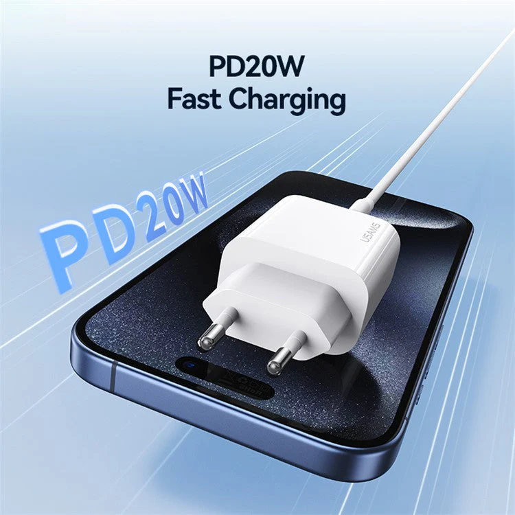 USAMS CC226 T65 PD 20W Fast Charger Power Adapter for iPhone 8-15, EU Plug - Image 3