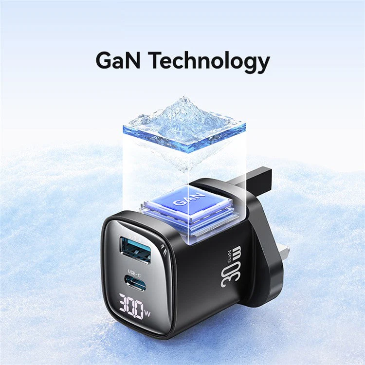 USAMS CC231 30W GaN Adapter Dual Port Fast Wall Charger Power Display, UK Plug - Black - Image 3