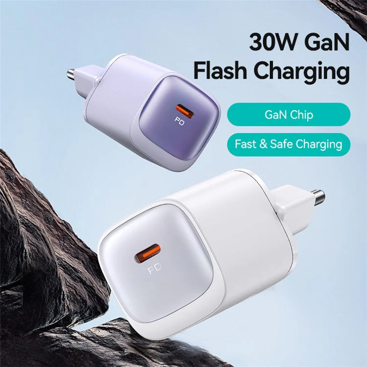 USAMS CC251 Fast GaN Charger PD 30W Ultra-Compact Power Delivery Wall Adapter, EU Plug - Black - Image 2