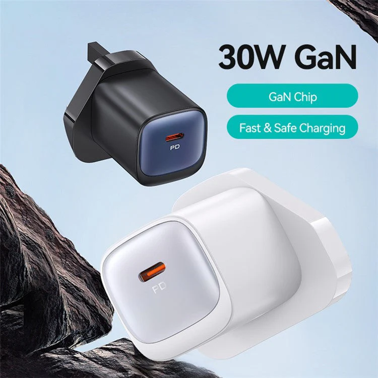 USAMS CC253 PD 30W One-Port GaN Charger USB-C Compact Wall Power Adapter, UK Plug - White - Image 2