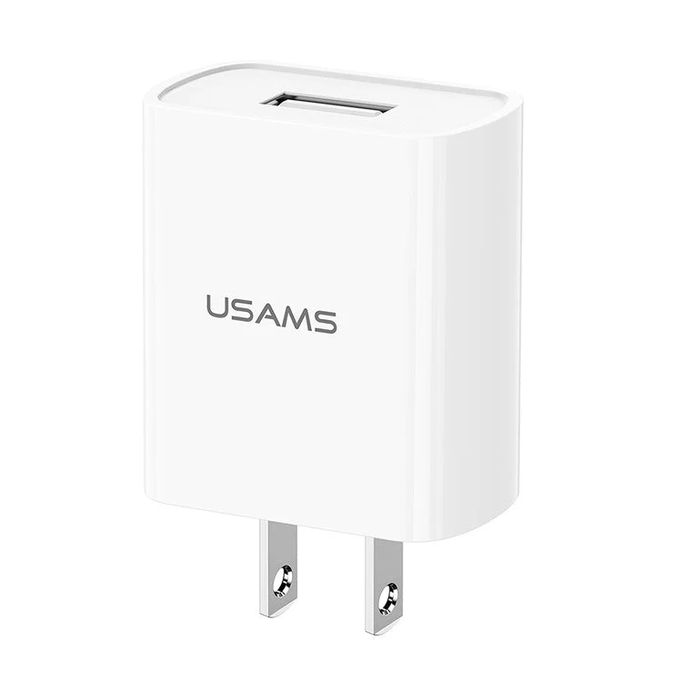 USAMS T21 Single USB Port Travel Wall Charger US Plug Power Adapter with Micro Cable - White - Image 2