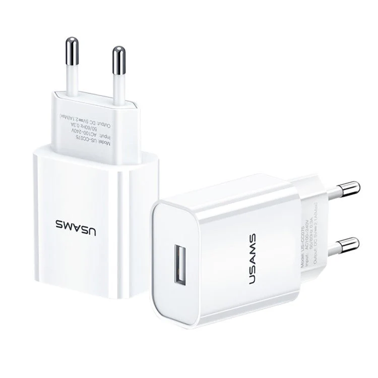 USAMS T21 Travel Charger Set 2.1A Fast Charging Wall Phone Charger and Lightning 8 Pin Cable (EU Plug) - Image 2