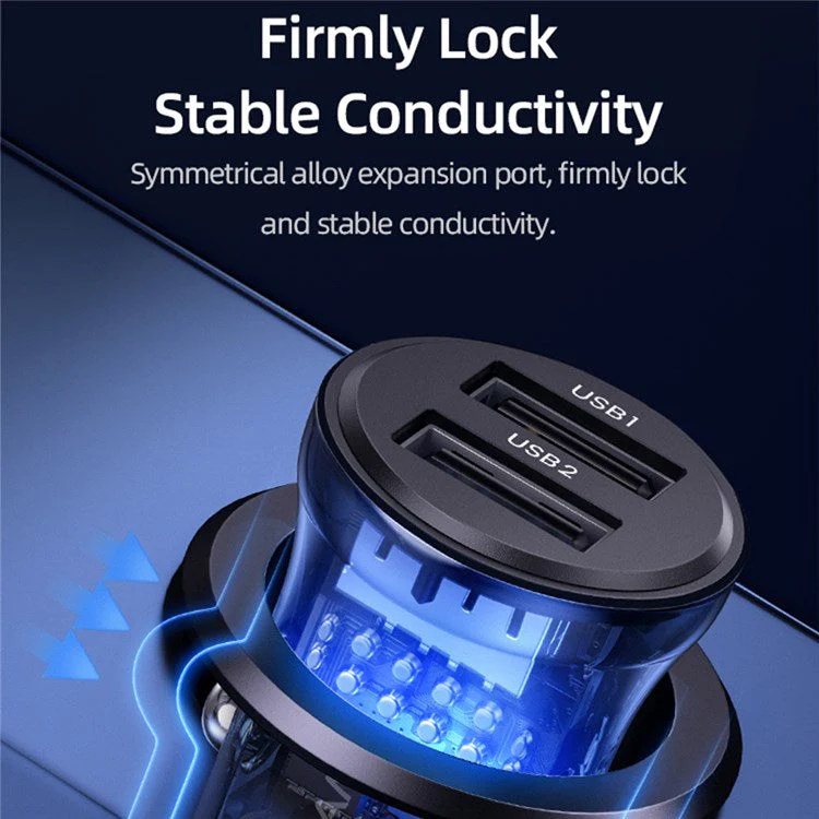 USAMS US-CC162 C31 Transparent USB Car Charger Visual 5V3A Dual USB A+A Mini Car Charger Adapter with Blue Backlight - Blue - Image 5