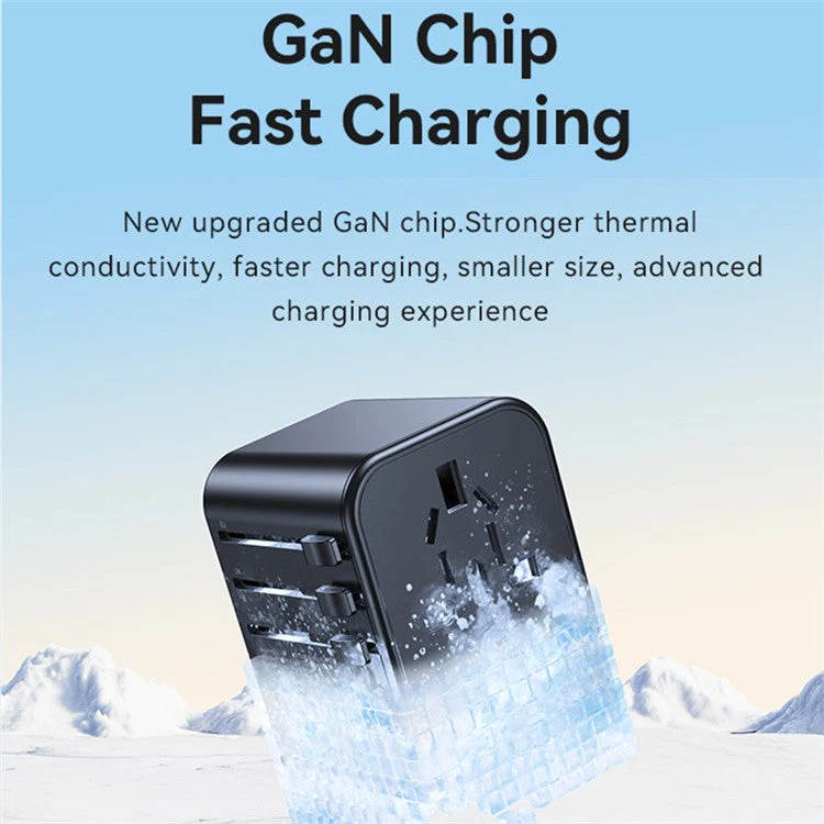 USAMS US-CC199 T62 65W GaN Fast Charging Phone Charger Dual Type-C+USB-A Universal Charger (US / AU / UK / EU Plug) - Image 4
