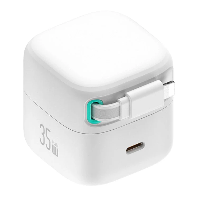 USAMS US-CC203 XMF Series PD 35W Dual Output GaN Fast Charger with Type-C Magnetic Retractable Cable Module, US Plug - White - Image 3