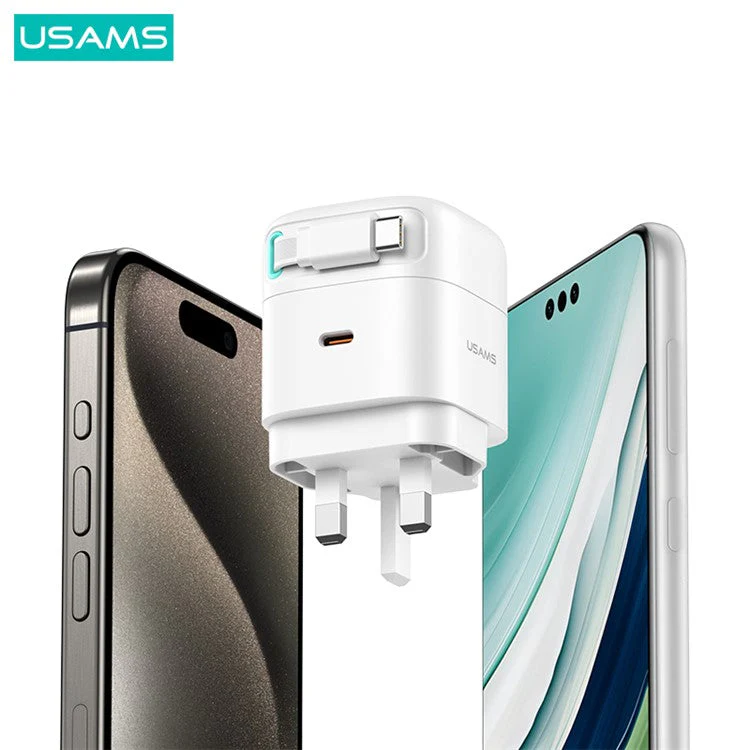USAMS US-CC204 XMF Series PD 35W Dual Output GaN Fast Charger with Type-C Magnetic Retractable Cable Module, UK Plug - Black - Image 4