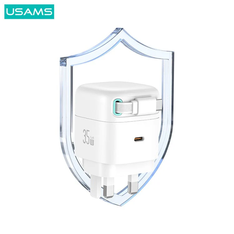 USAMS US-CC204 XMF Series PD 35W Dual Output GaN Fast Charger with Type-C Magnetic Retractable Cable Module, UK Plug - Black - Image 5