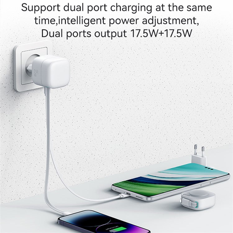 USAMS US-CC209 PD 35W GaN Wall Charger Dual USB-C Fast Charger with iP Magnetic Retractable Cable Module - Black / EU Plug - Image 4