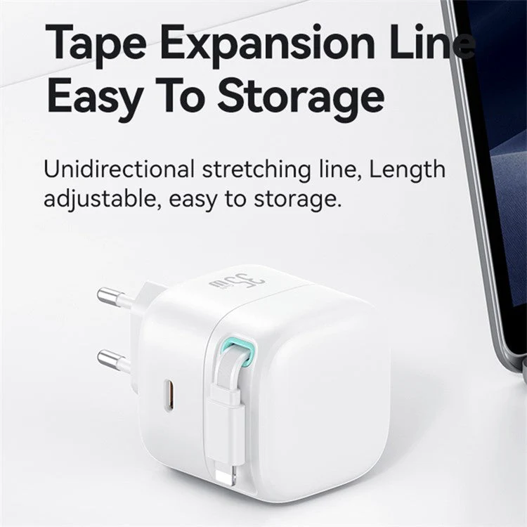 USAMS US-CC209 PD 35W GaN Wall Charger Dual USB-C Fast Charger with iP Magnetic Retractable Cable Module - Black / EU Plug - Image 5