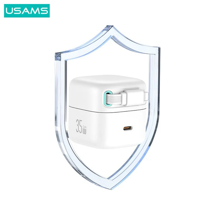 USAMS US-CC212 XMF Series PD 35W GaN Fast Charger with 8Pin Magnetic Retractable Cable Module, CN Plug - Black - Image 5