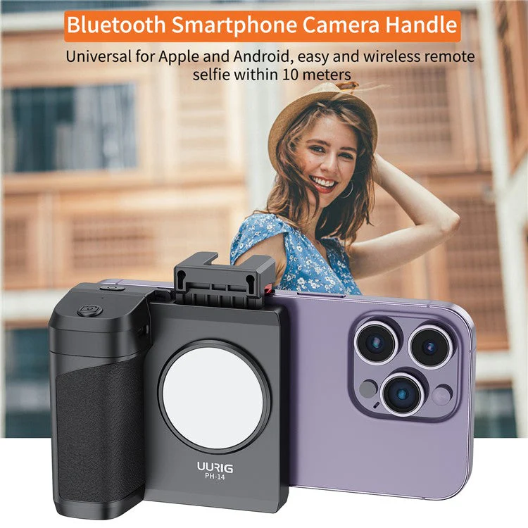 UURIG PH-14 Wireless Selfie Booster Handle Grip Phone Holder Stabilizer Built-in LED Fill Light for Video Photo Shooting - Image 7