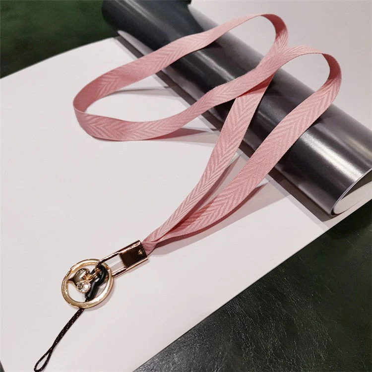 V Texture Detachable Keychain Rope Phone Neck Strap ID Card Holder Lanyard Cell Phone Strap - Pink - Image 2