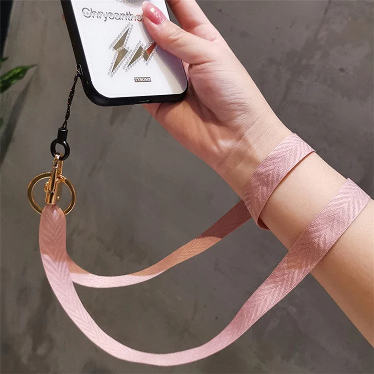 V Texture Detachable Keychain Rope Phone Neck Strap ID Card Holder Lanyard Cell Phone Strap - Pink - Image 3