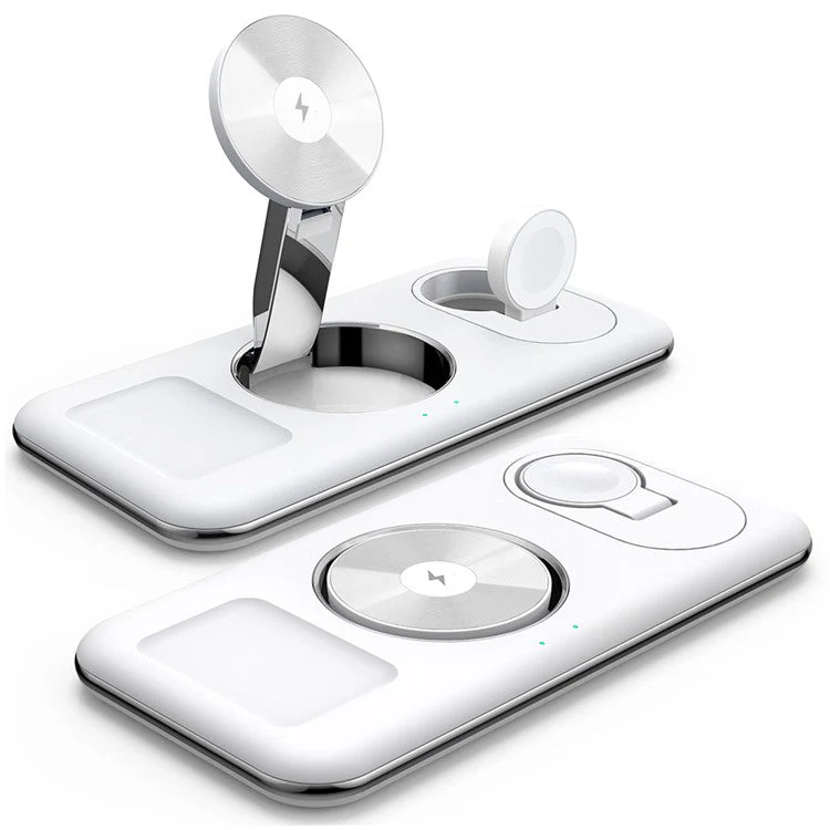 V18 3-in-1 Magnetic Wireless Charger Compatible with MagSafe Folding Cell Phone Charging Stand for Earbuds, Smart Watch - White - Image 2